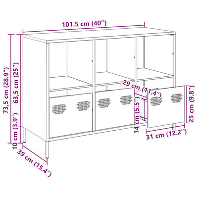 Oliivinvihreä senkki Madalyn 101,5x39x73,5cm (kylmävalssattu teräs)