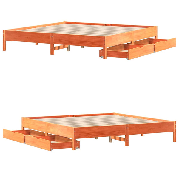 Sängynrunko ilman patjaa vahanruskea 200x200 cm täysi mänty