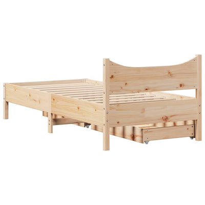 Sängynrunko laatikoilla 75x190 cm täysi mänty
