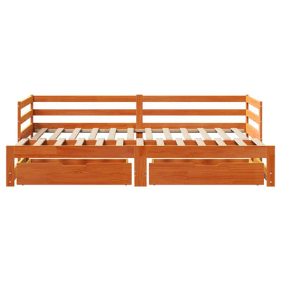 Vuodesohva rullilla ja laatikoilla ruskea 90x190 cm täysi mänty