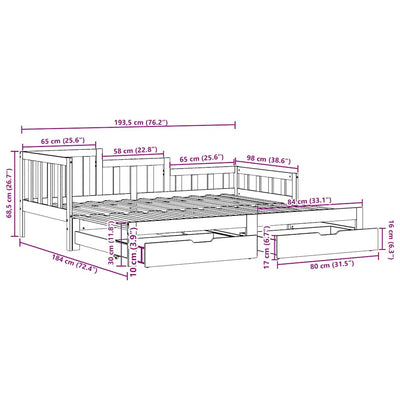 Vuodesohva rullilla ja laatikoilla Adania 90x190cm (mänty)