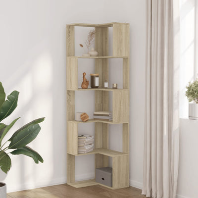 Kulmakirjahylly 5 tasoa Sonoma-tammi 50x50x179 cm tekninen puu
