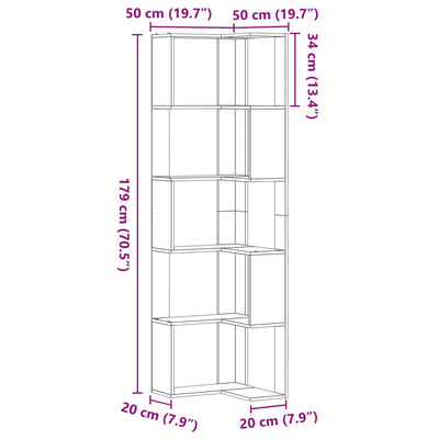 Kulmakirjahylly 5 tasoa Sonoma-tammi 50x50x179 cm tekninen puu