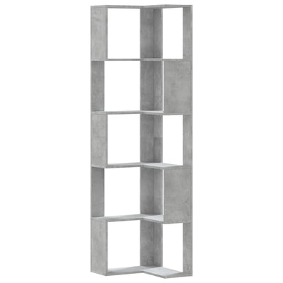 Kulmakirjahylly 5 tasoa betoninharmaa 50x50x179 cm tekninen puu