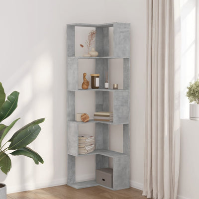 Kulmakirjahylly 5 tasoa betoninharmaa 50x50x179 cm tekninen puu