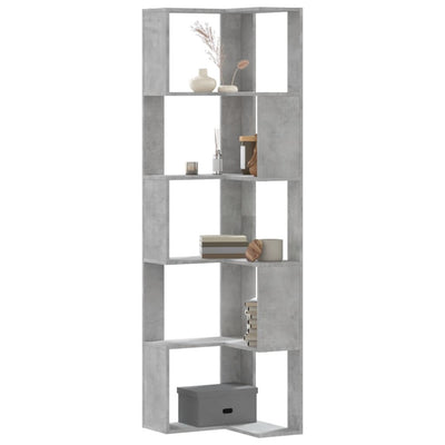 Kulmakirjahylly 5 tasoa betoninharmaa 50x50x179 cm tekninen puu