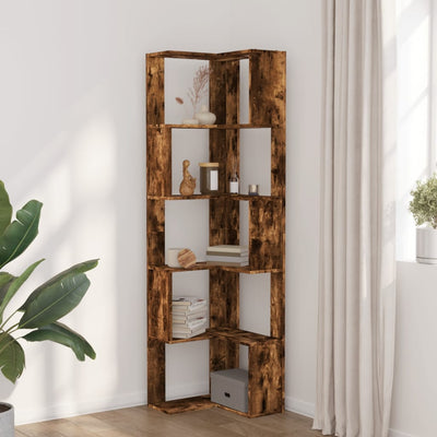 Kulmakirjahylly 5 tasoa savutammi 50x50x179 cm tekninen puu