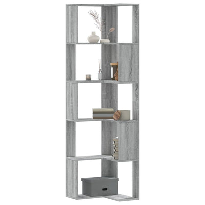 Kulmakirjahylly 5 tasoa harmaa Sonoma 50x50x179 cm tekninen puu