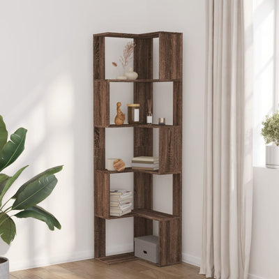 Kulmakirjahylly 5 tasoa ruskea tammi 50x50x179 cm tekninen puu