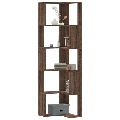 Kulmakirjahylly 5 tasoa ruskea tammi 50x50x179 cm tekninen puu