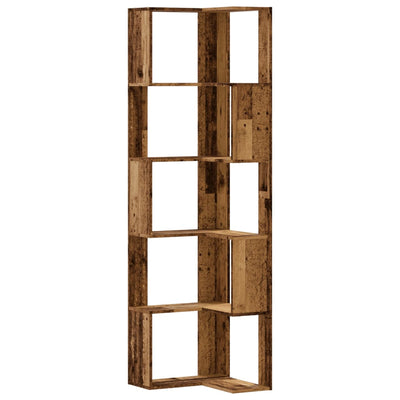 Kulmakirjahylly 5 tasoa vanha puu 50x50x179 cm tekninen puu