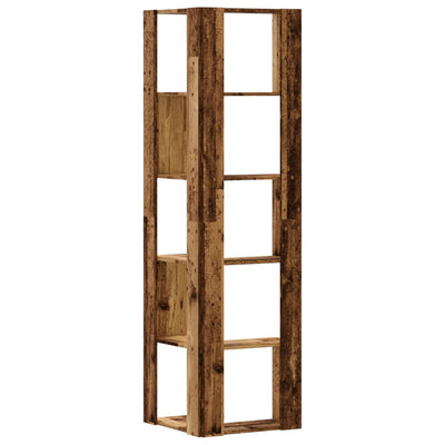 Kulmakirjahylly 5 tasoa vanha puu 50x50x179 cm tekninen puu
