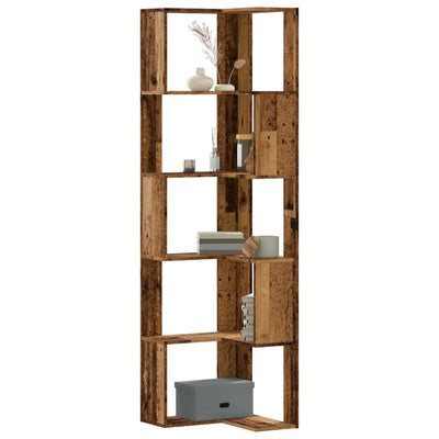 Kulmakirjahylly 5 tasoa vanha puu 50x50x179 cm tekninen puu