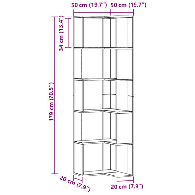 Artesaanitammi kulmakirjahylly Chitilina 50x50x179cm (5 tasoa, puinen)
