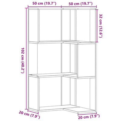 Kulmakirjahylly 3 tasoa musta 50x50x102 cm tekninen puu