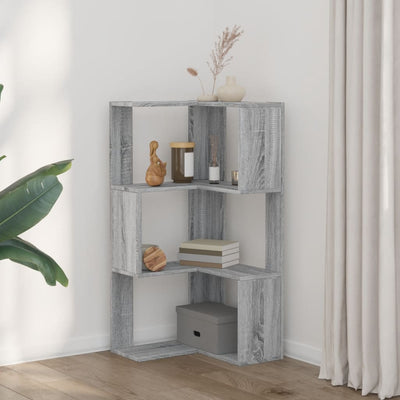 Kulmakirjahylly 3 tasoa harmaa Sonoma 50x50x102 cm tekninen puu