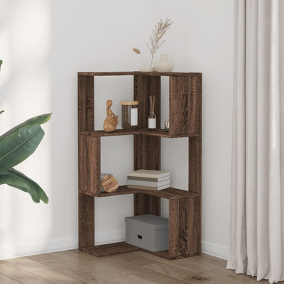 Kulmakirjahylly 3 tasoa ruskea tammi 50x50x102 cm tekninen puu