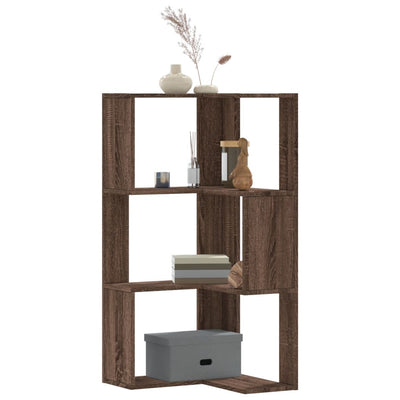 Kulmakirjahylly 3 tasoa ruskea tammi 50x50x102 cm tekninen puu