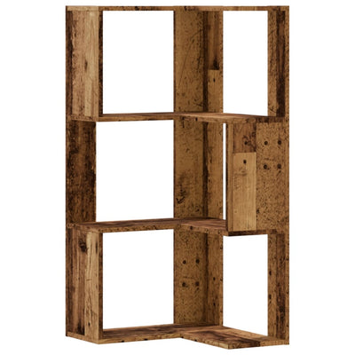 Kulmakirjahylly 3 tasoa vanha puu 50x50x102 cm tekninen puu