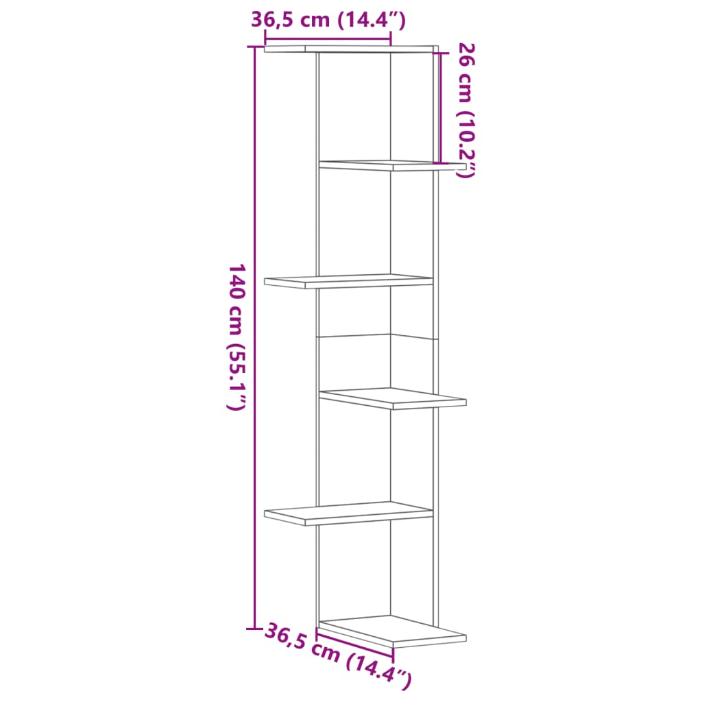 Musta seinäkulmahylly Clarine 36,5x36,5x140cm (puinen)