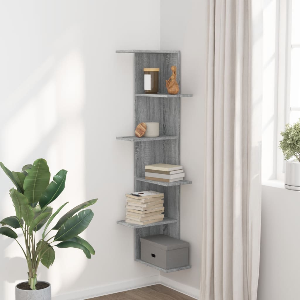 Harmaa seinäkulmahylly Clarine 36,5x36,5x140cm (puinen)