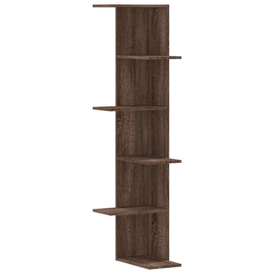 Seinäkulmahylly ruskea tammi 36,5x36,5x140 cm tekninen puu