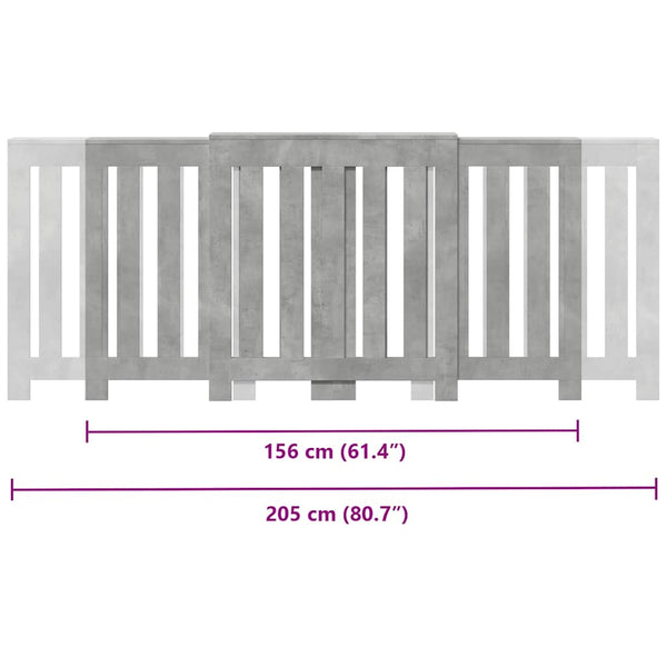 Betoninharmaa lämpöpatterin suoja Erzsibet 205x21,5x83,5cm (puinen)