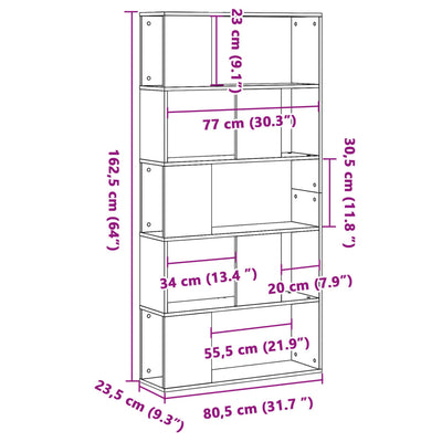 Kirjahylly 5 tasoa savutammi 80,5x23,5x162,5 cm tekninen puu