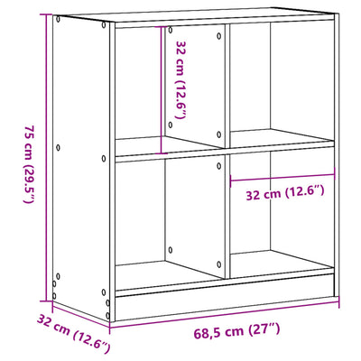 Kirjahylly betoninharmaa 68,5x32x75 cm tekninen puu