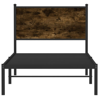 Metallinen sängynrunko päädyllä savutammi 80x200 cm
