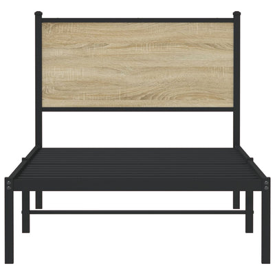 Sonoma-tammi metallinen sängynrunko päädyllä Oane 80x200cm