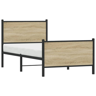 Sonoma-tammi metallinen sängynrunko päädyillä Oane 80x200cm
