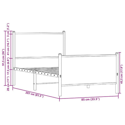 Ruskea tammi metallinen sängynrunko päädyillä Oane 80x200cm
