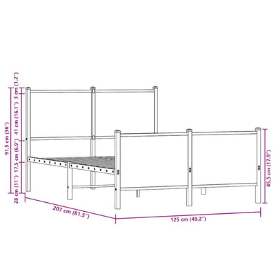 Ruskea tammi metallinen sängynrunko päädyillä Oane 120x200cm
