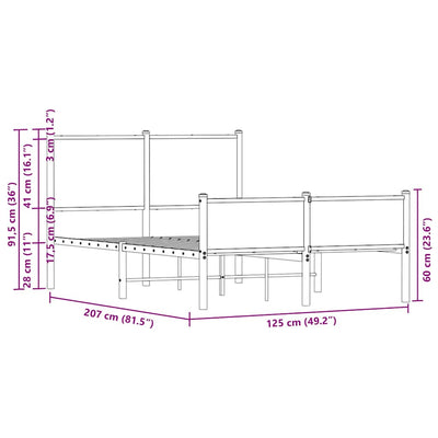 Ruskea tammi metallinen sängynrunko päädyillä Oane 120x200cm