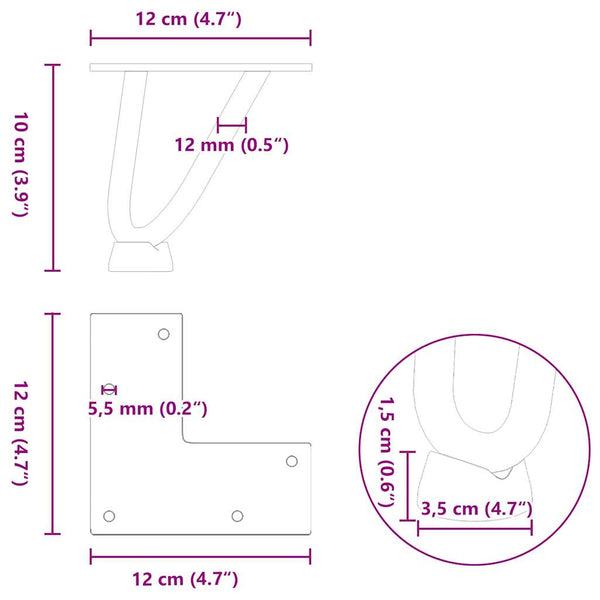 Sohvapöydän hiusneulajalat 4 kpl valkoinen 10 cm täysteräs