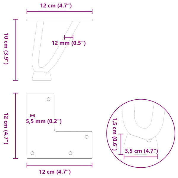 Sohvapöydän hiusneulajalat 4 kpl luonnonteräs 10 cm täysteräs