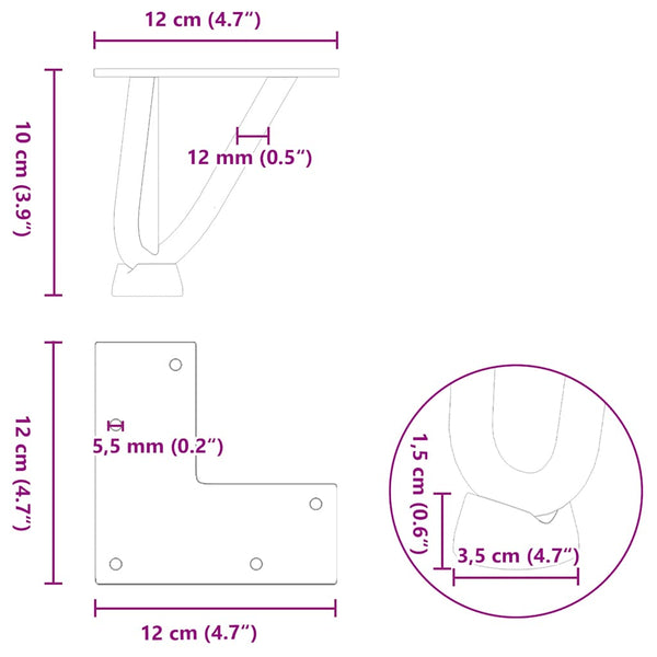 Sohvapöydän hiusneulajalat 4 kpl valkoinen 10 cm täysteräs