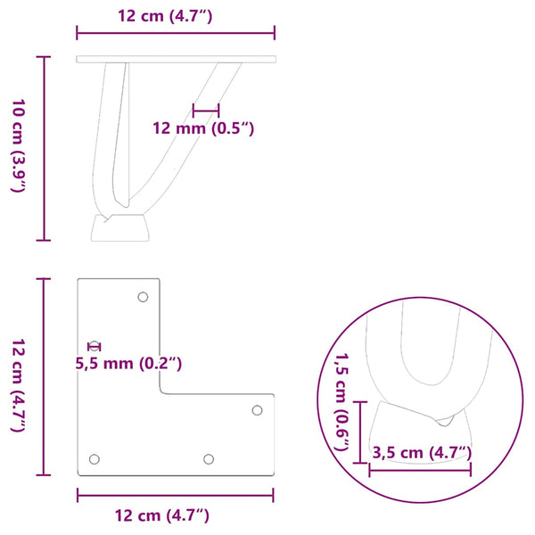 Sohvapöydän hiusneulajalat 4 kpl antrasiitti 10 cm täysteräs