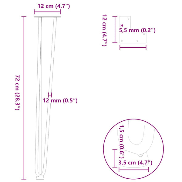 konsolipöytien jalat, 4 kpl, luonnonvärinen teräs, 72 cm, täysteräs