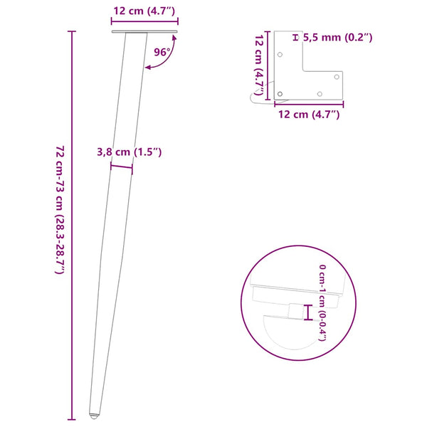 Konsolipöydän jalat kartiomaiset 4 kpl valkoinen 72-73 cm teräs