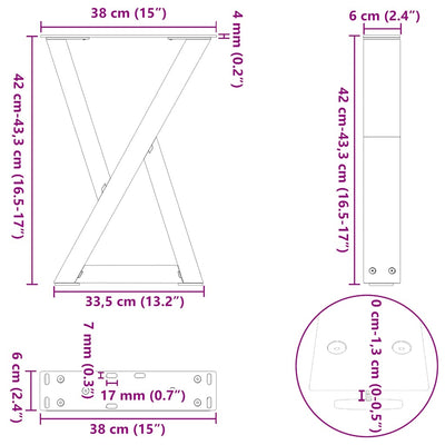 Sohvapöydän jalat 2 kpl Musta 38x(42-43,3) cm Teräs