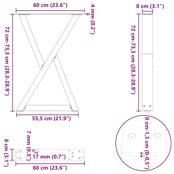 Ruokapöydän jalat 2 kpl valkoinen 60x(72-73,3) cm teräs