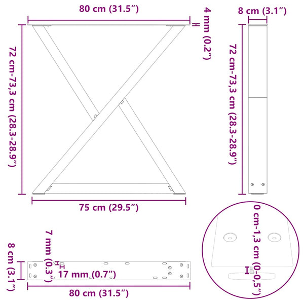 Ruokapöydän jalat 2 kpl valkoinen 80x(72-73,3) cm teräs