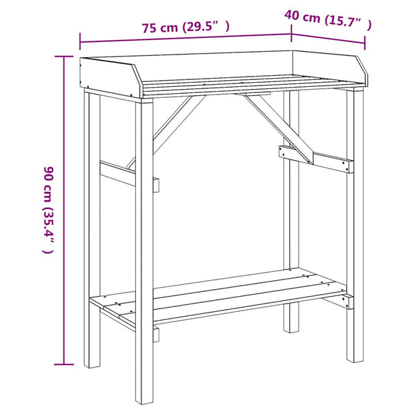 Istutuspöytä hyllyllä Ruskea 75 x 40 x 90 cm Massiivinen mänty