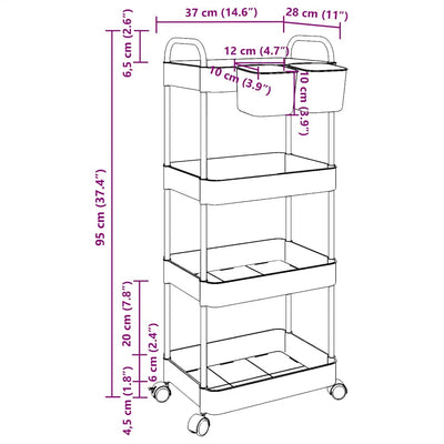 Läpinäkyvä säilytysvaunu Deminescu 37x28x95cm (4-kerroksinen akryyli)