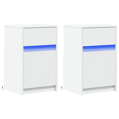 Valkoinen yöpöytä led-valoilla Tg (2 kpl puinen)