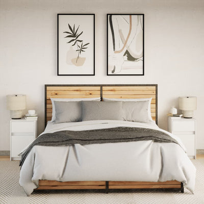 Valkoinen yöpöytä led-valoilla Tg (2 kpl puinen)