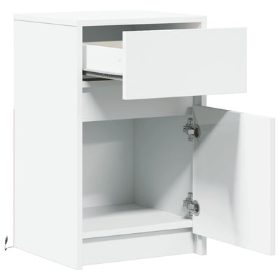 Valkoinen yöpöytä led-valoilla Tg (2 kpl puinen)