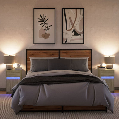 Yöpöytä led-valoilla Tg (2 kpl sonoma-tammi puinen)